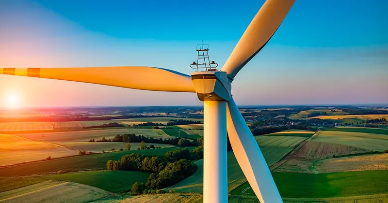 Turbina wiatrowa nad polami uprawnymi